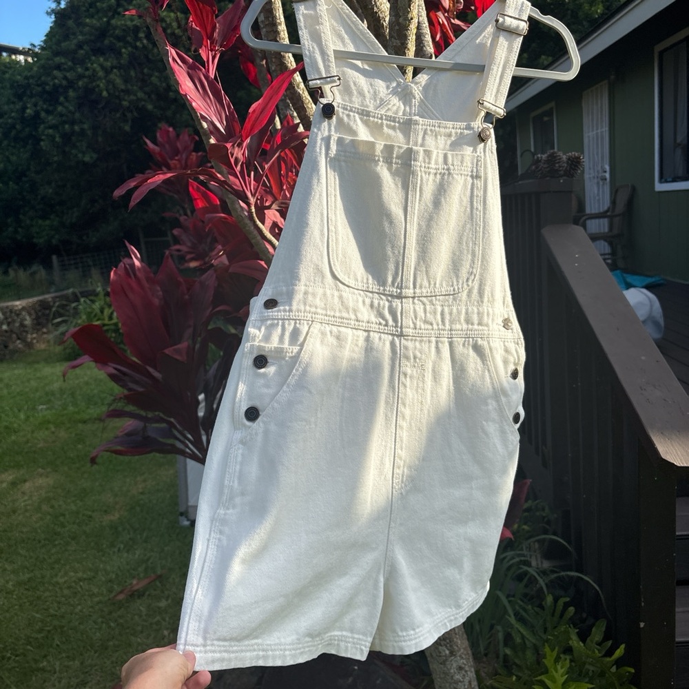 Rhythm White Denim Short Overalls